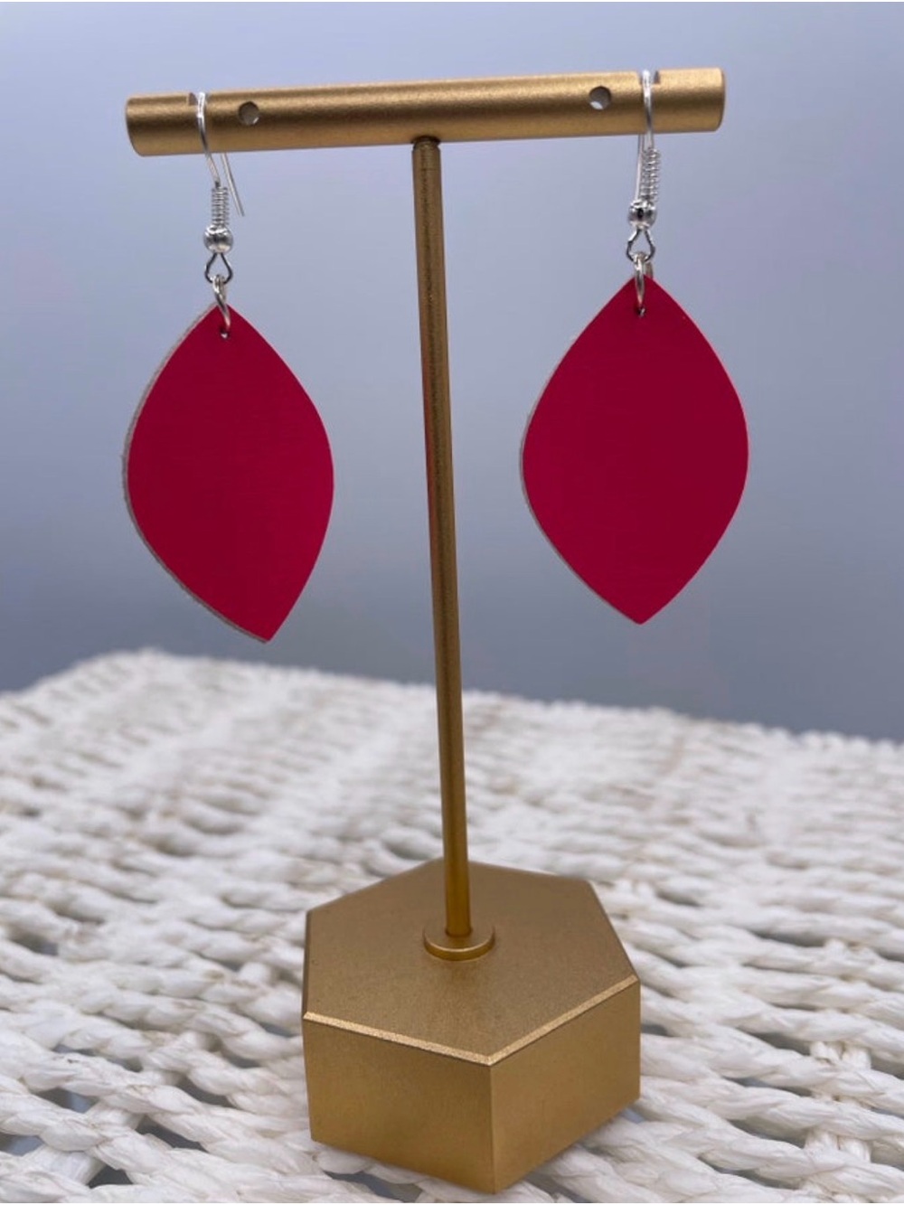 Leather Pink Teardrop Dangle Earrings